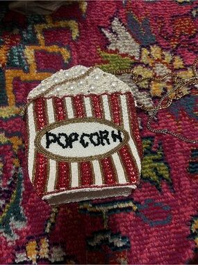 Beaded Popcorn Bag Crossbody - Red & White